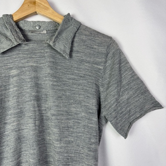 Marella Light Gray Knit Lace Side Short Sleeve Top S - Picture 3 of 5